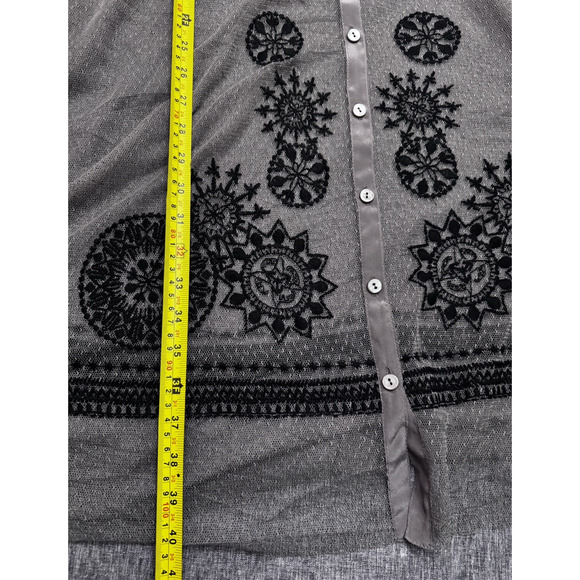 Johnny Was Biya Silk Nylon Burnette Mesh Embroidered Dress Gray Black Size XL - Picture 6 of 8